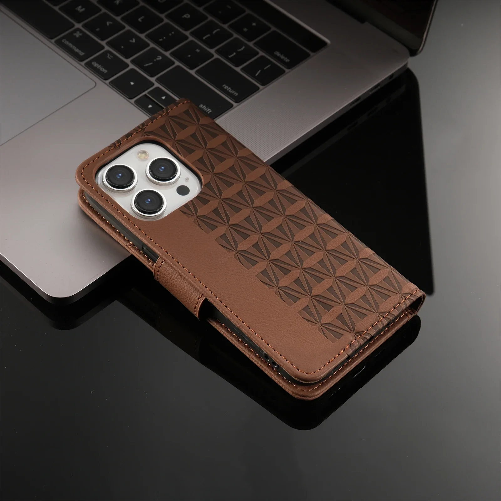 Leather Purse iPhone Case Magnetic Flip BROWN