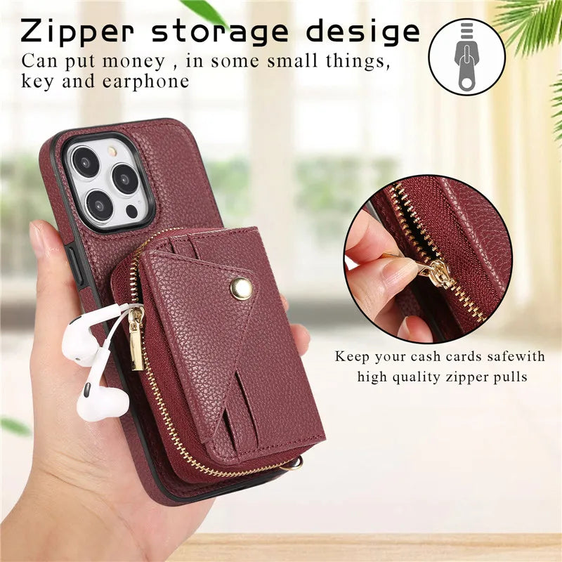 Leather Purse iPhone Case Zip RED