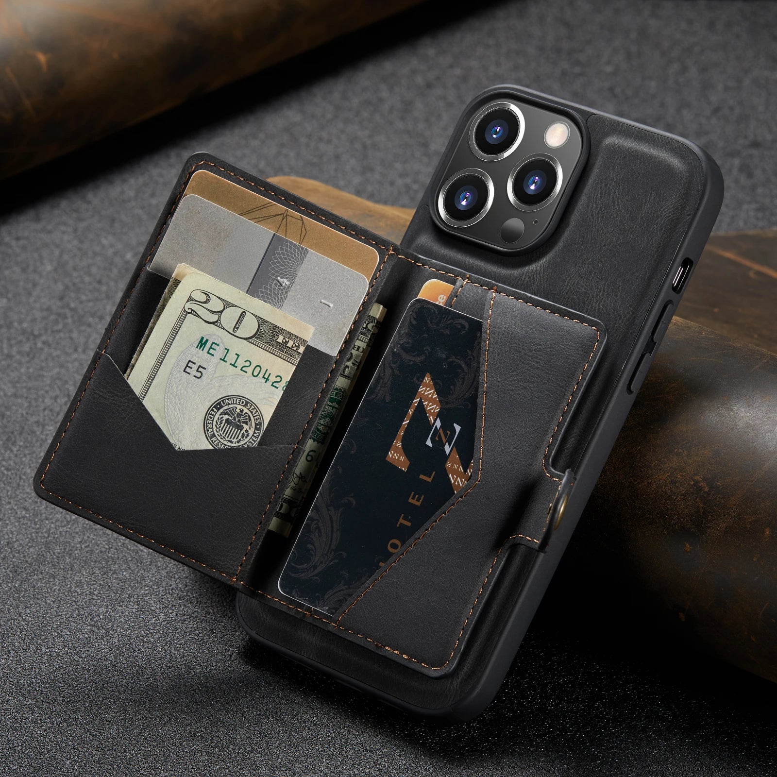 MagSafe Leather Wallet iPhone Case Detachable Magnetic Slim Black