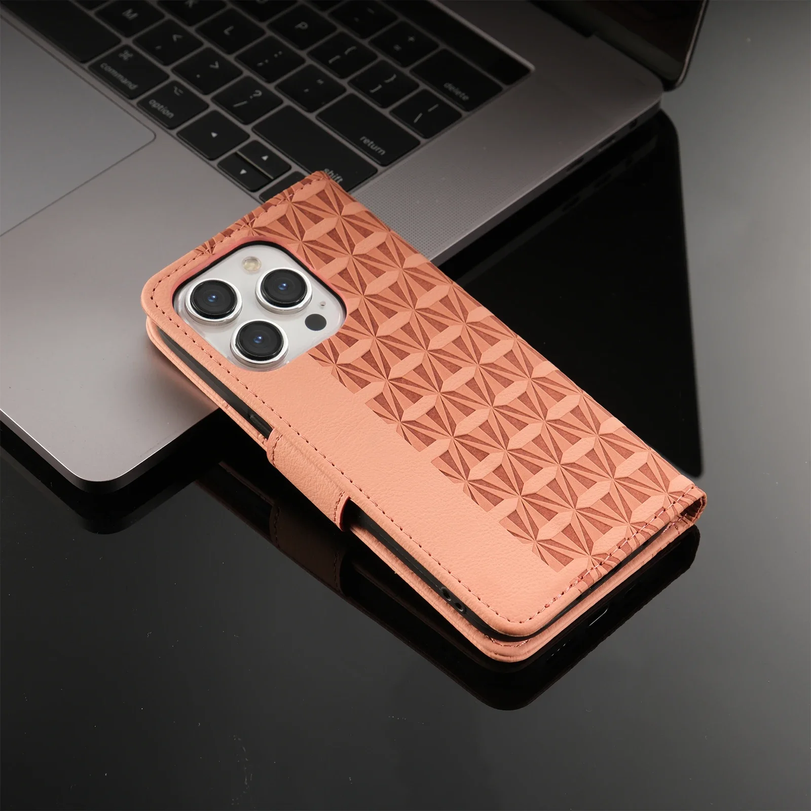 Leather Purse iPhone Case Magnetic Flip Orange