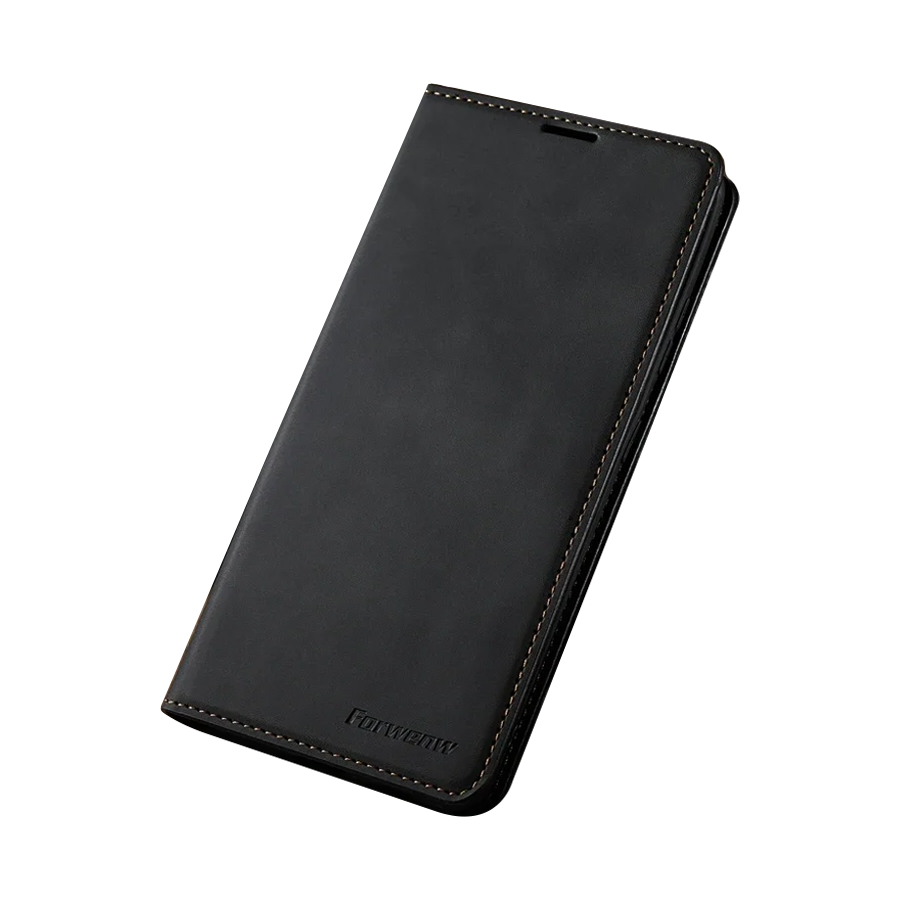 Wallet iPhone Case Magnetic Flip Leather BLACK