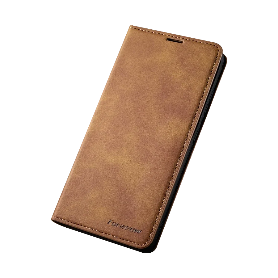 Wallet iPhone Case Magnetic Flip Leather BROWN