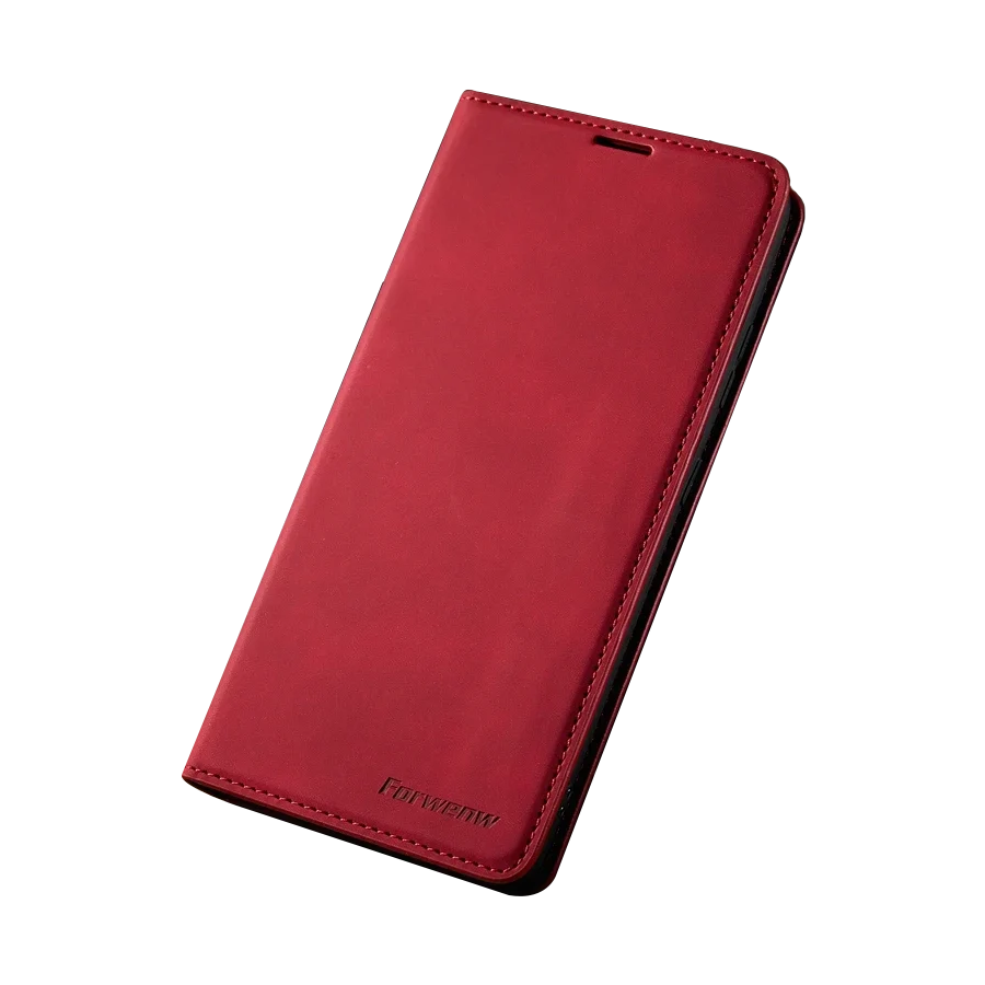 Wallet iPhone Case Magnetic Flip Leather RED
