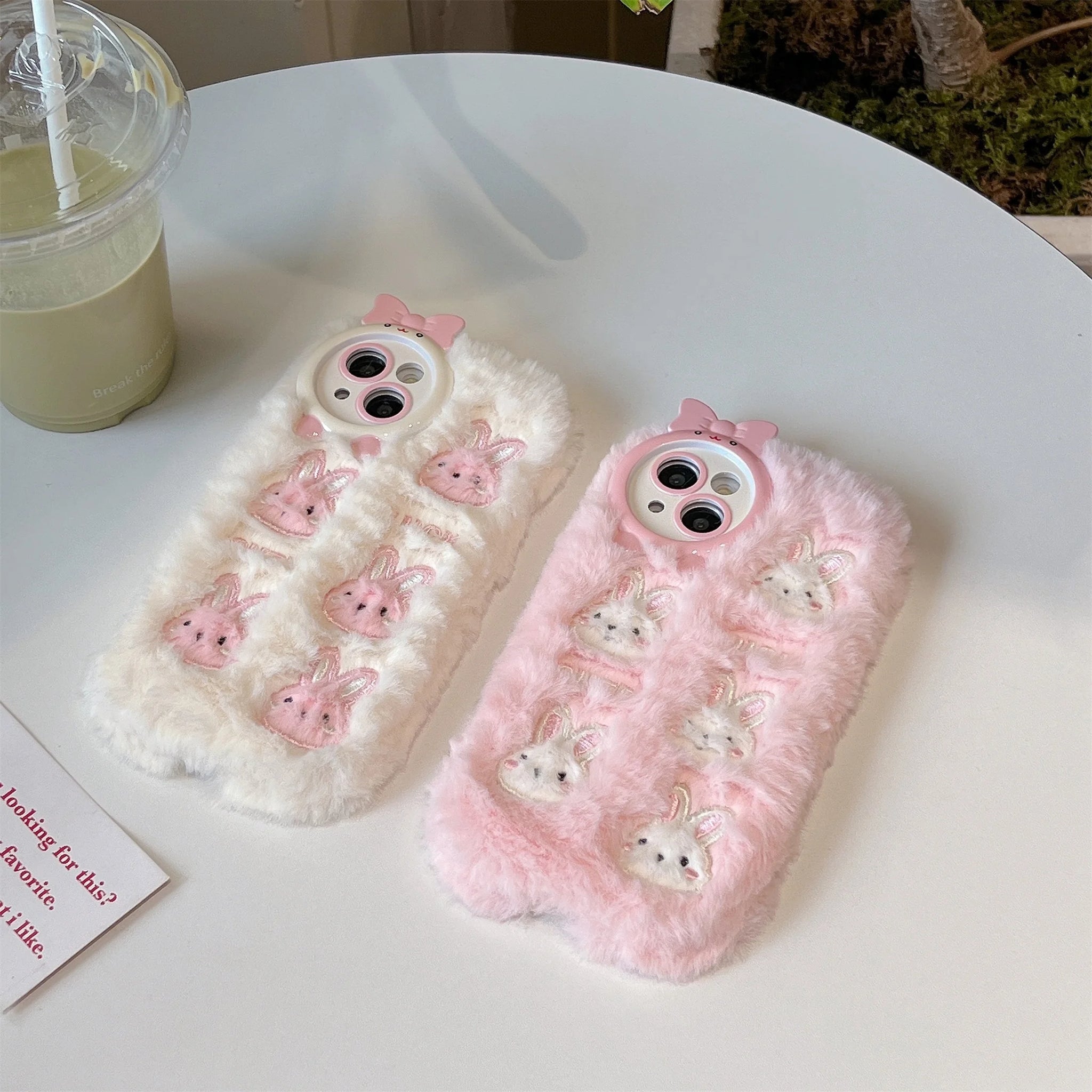Cute Pink White Rabbit Furry Fluffy iPhone Case Soft