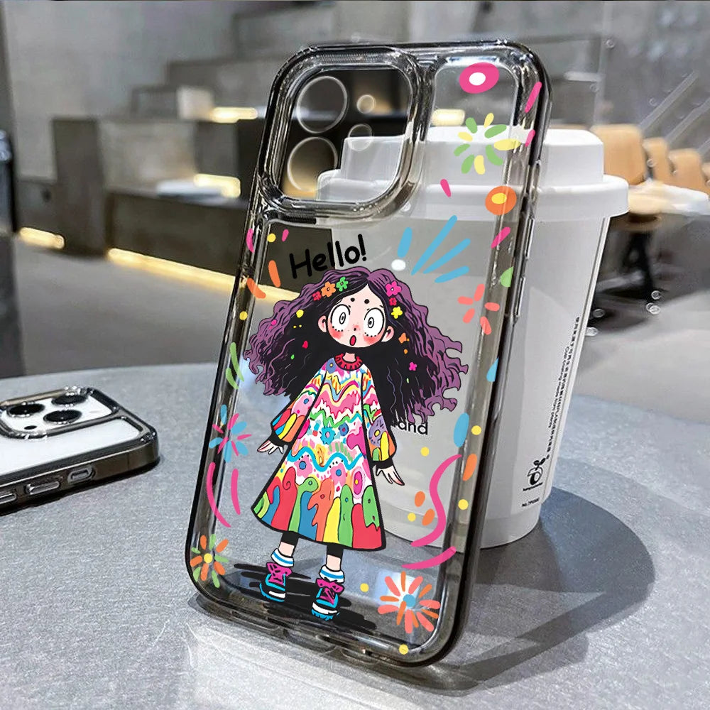 iPhone Case Transparent Silicon Fundas Cover Transparent Hello Girl