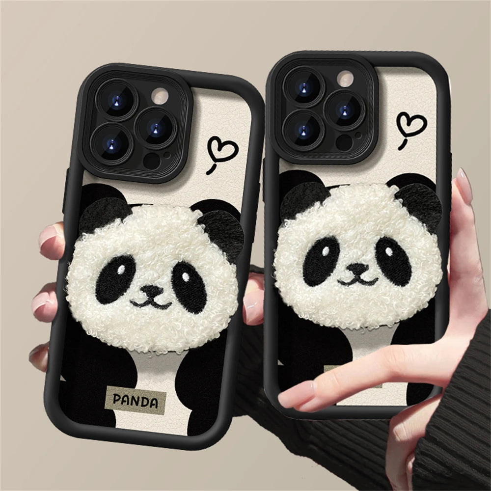 Cute Furry Panda iPhone Case Soft Lens Protective Silicone