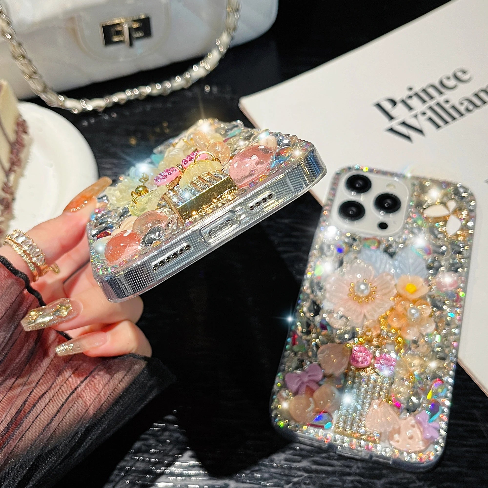 Luxury Diamond Bottle Flower Bow Phone Case