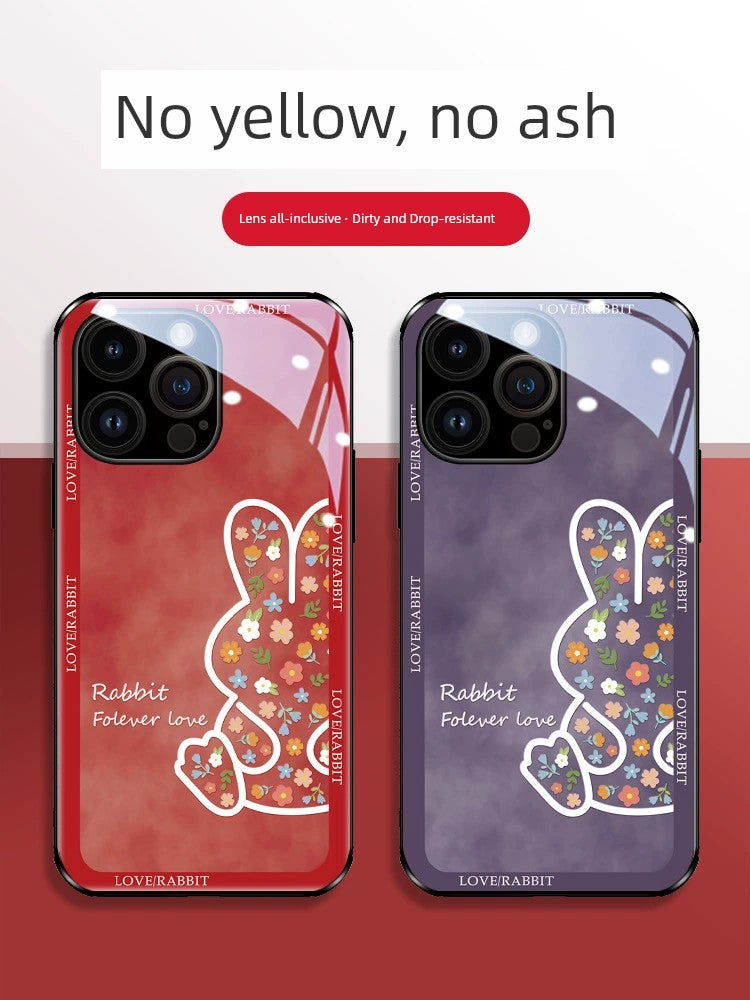 Floral Rabbit Transparent Glass Phone Cases