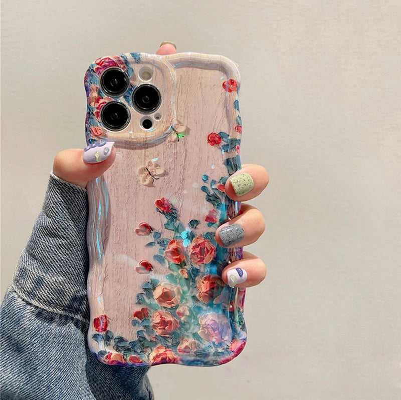 Glitter Flowers iPhone Case Light Reflective Luxury Shockproof TPU Soft Silicone