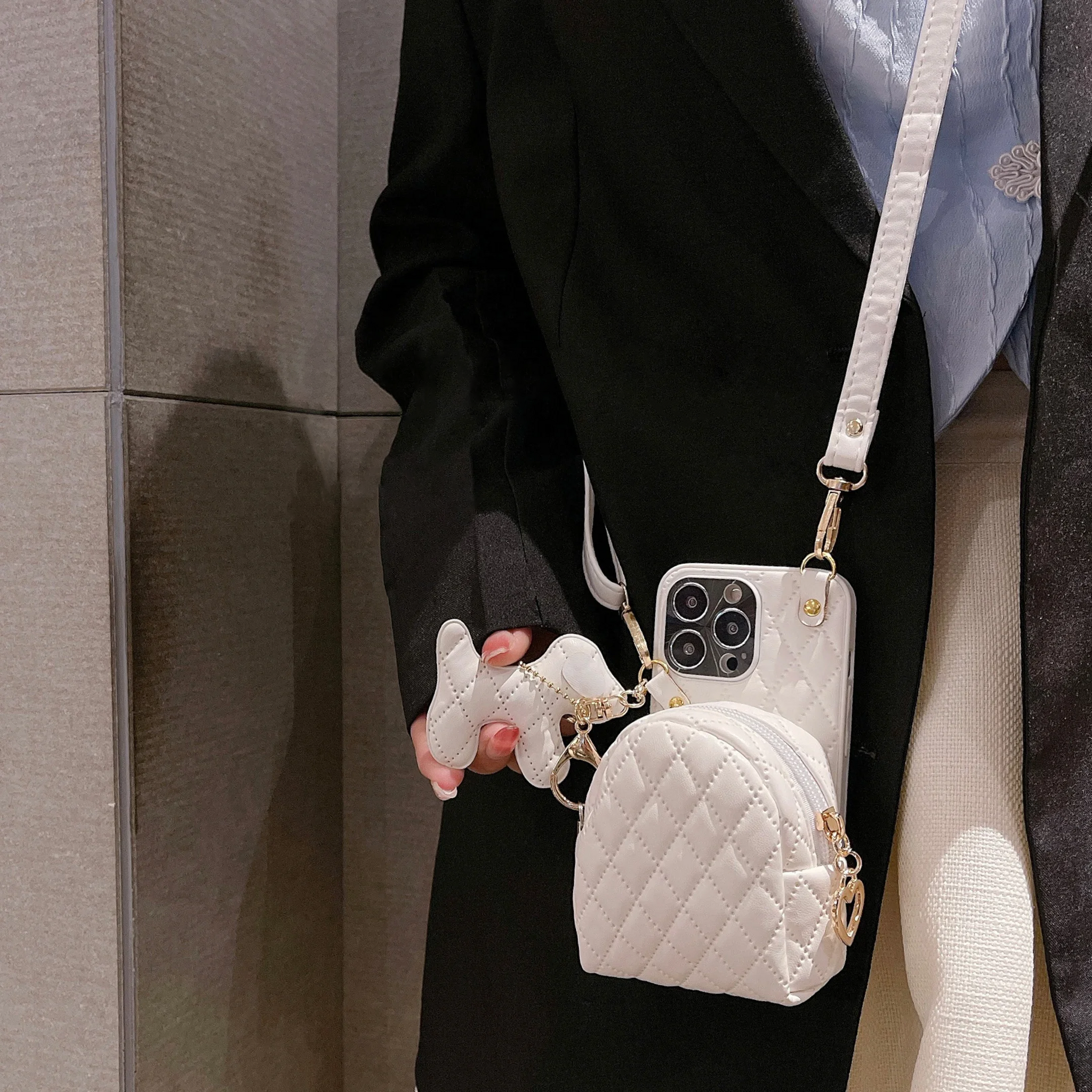 Crossbody Leather Purse iPhone Case Fashion Cute Bag WHITE