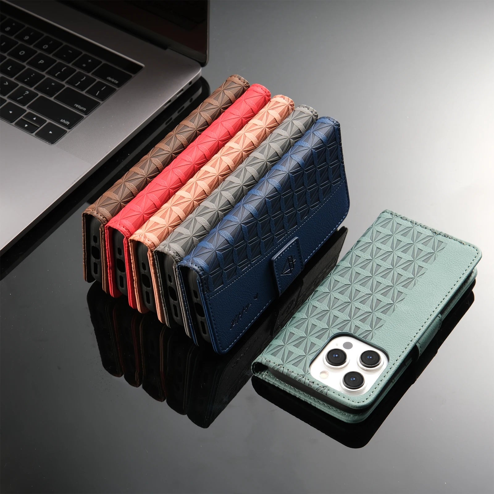 PU Leather iPhone Case Magnetic Flip Wallet Coque Protect Cover Light Orange