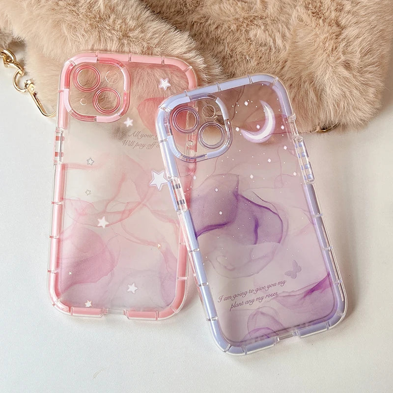 iPhone Case Pink Purple Dream Starry Sky Luminous Bumper Transparent Protective