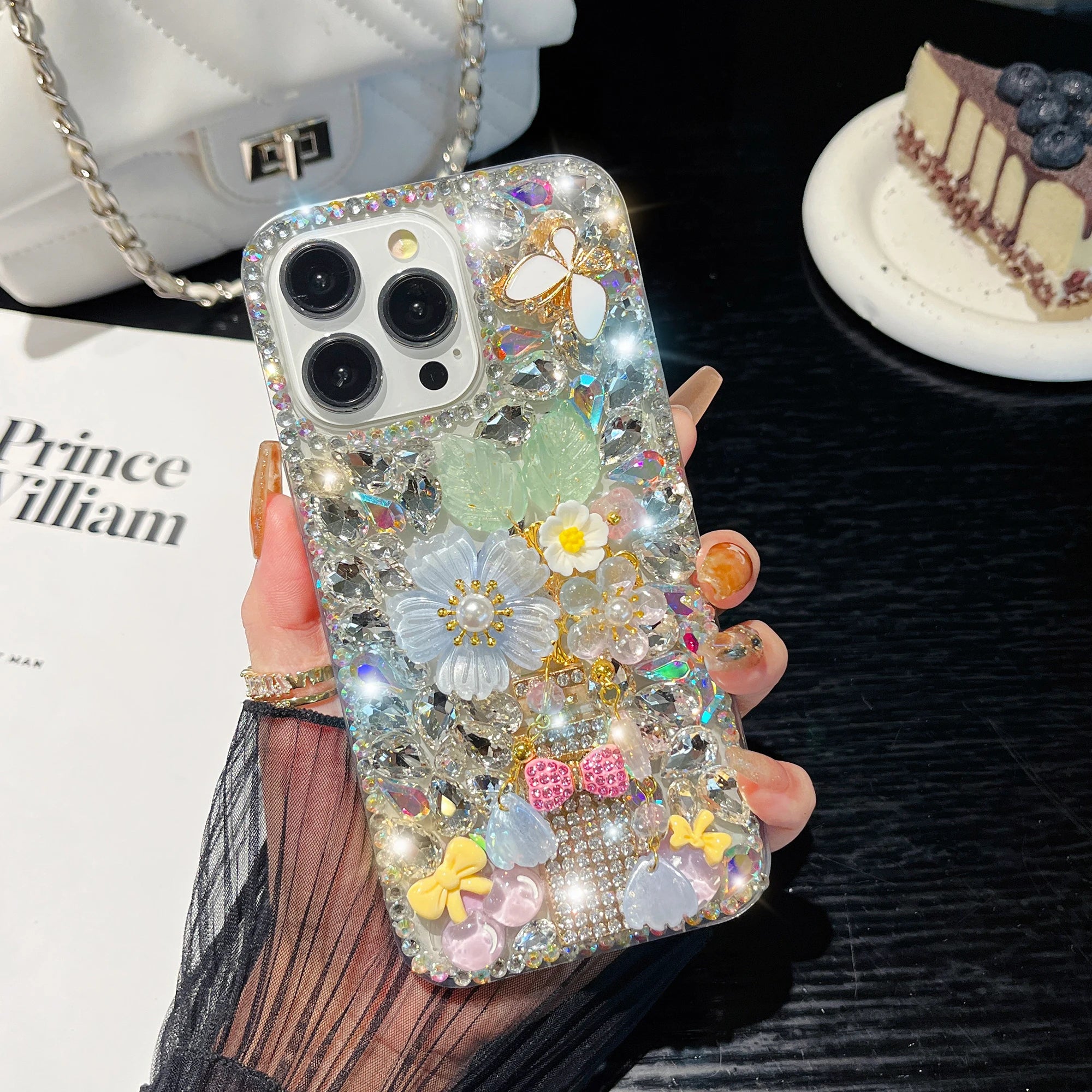 Luxury Diamond Bottle Flower Bow Phone Case