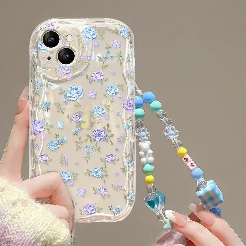 Cute Soft iPhone Case 3D Flower Chain Lanyard Purple