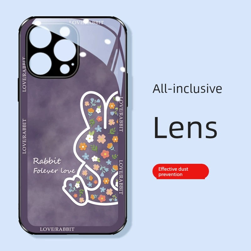 Floral Rabbit Transparent Glass Phone Cases