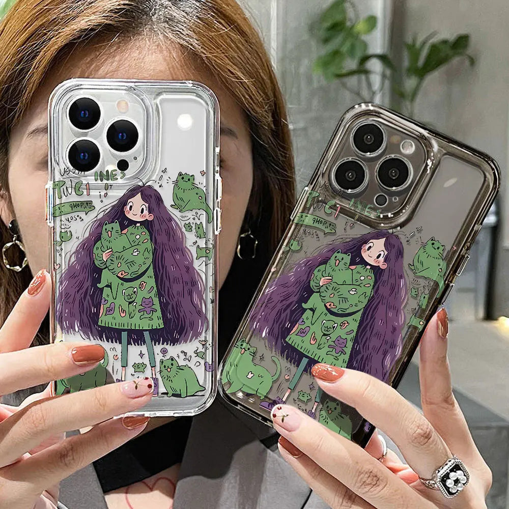 Cute Girl iPhone Case TPU Fundas Covers Transparent