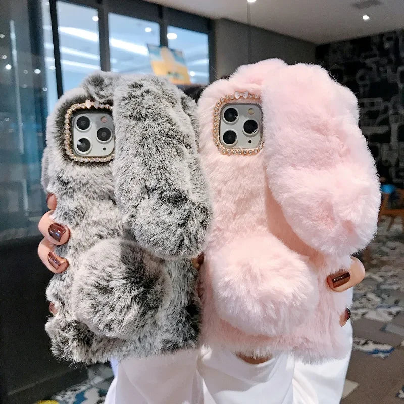Fake Fur iPhone Case Soft Fluffy Rabbit BLACK