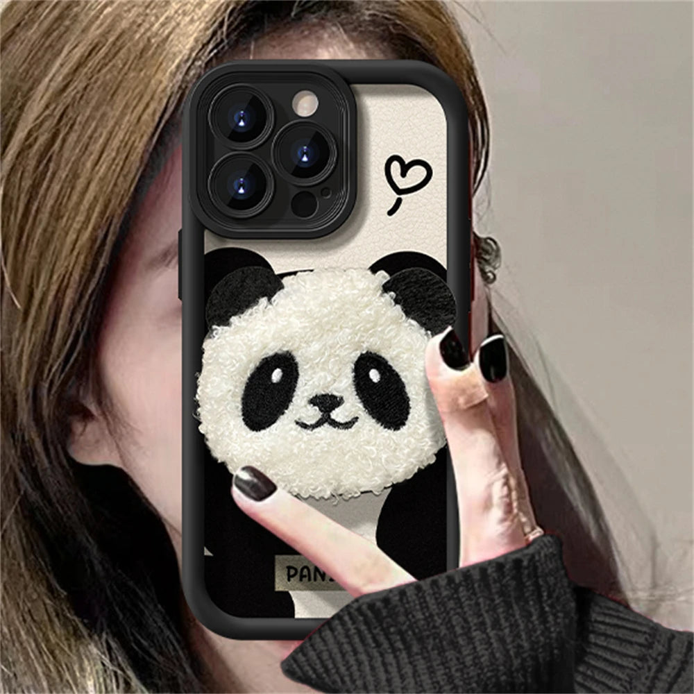 Cute Furry Panda iPhone Case Soft Lens Protective Silicone