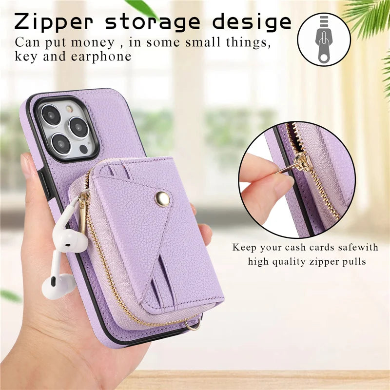 Leather Purse iPhone Case Zip PURPLE