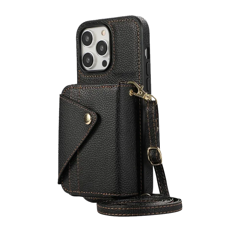 Leather Purse iPhone Case Zip BLACK